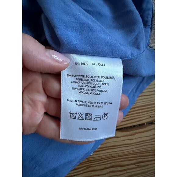 Anthropologie Crew Neck Woven Texture Blue Yellow Sleeveless Knee Length Dress - Picture 10 of 11